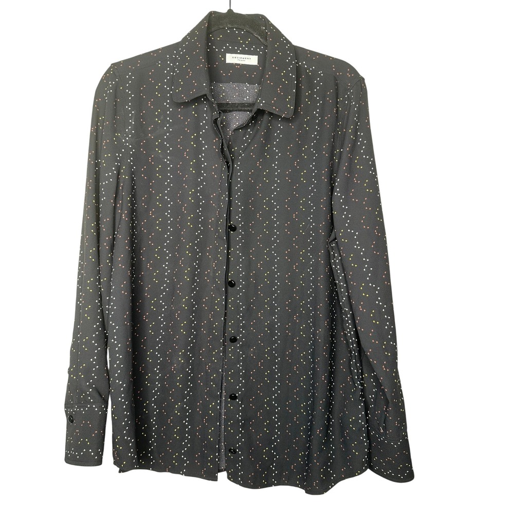 EQUIPMENT FEMME Black Dot Print Button Up Long Sleeve Blouse Shirt Top Women's L
